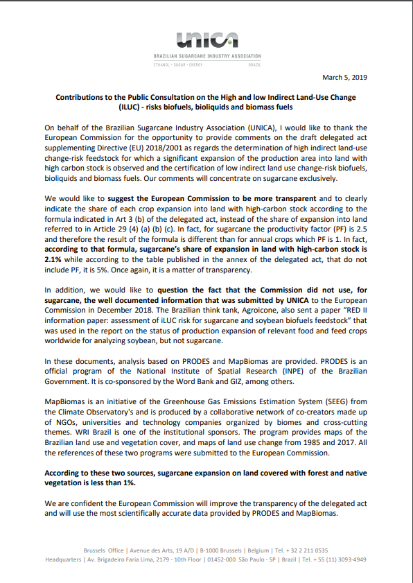 Contributions to the Public Consultation on the High and low Indirect Land-Use Change (ILUC) – risks biofuels, bioliquids and biomass fuels