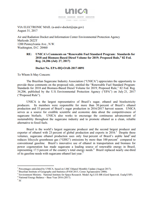 Comments on U.S. EPA’s proposed 2018 renewable fuel standards